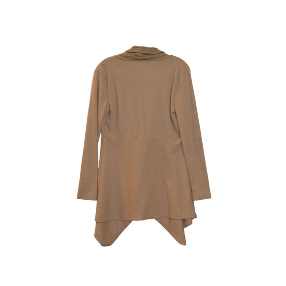 DRESSFO Cream Knit Collar Bottom Edge Faux Leather Fasten Long Sleeves  Wrap S - Picture 3 of 6